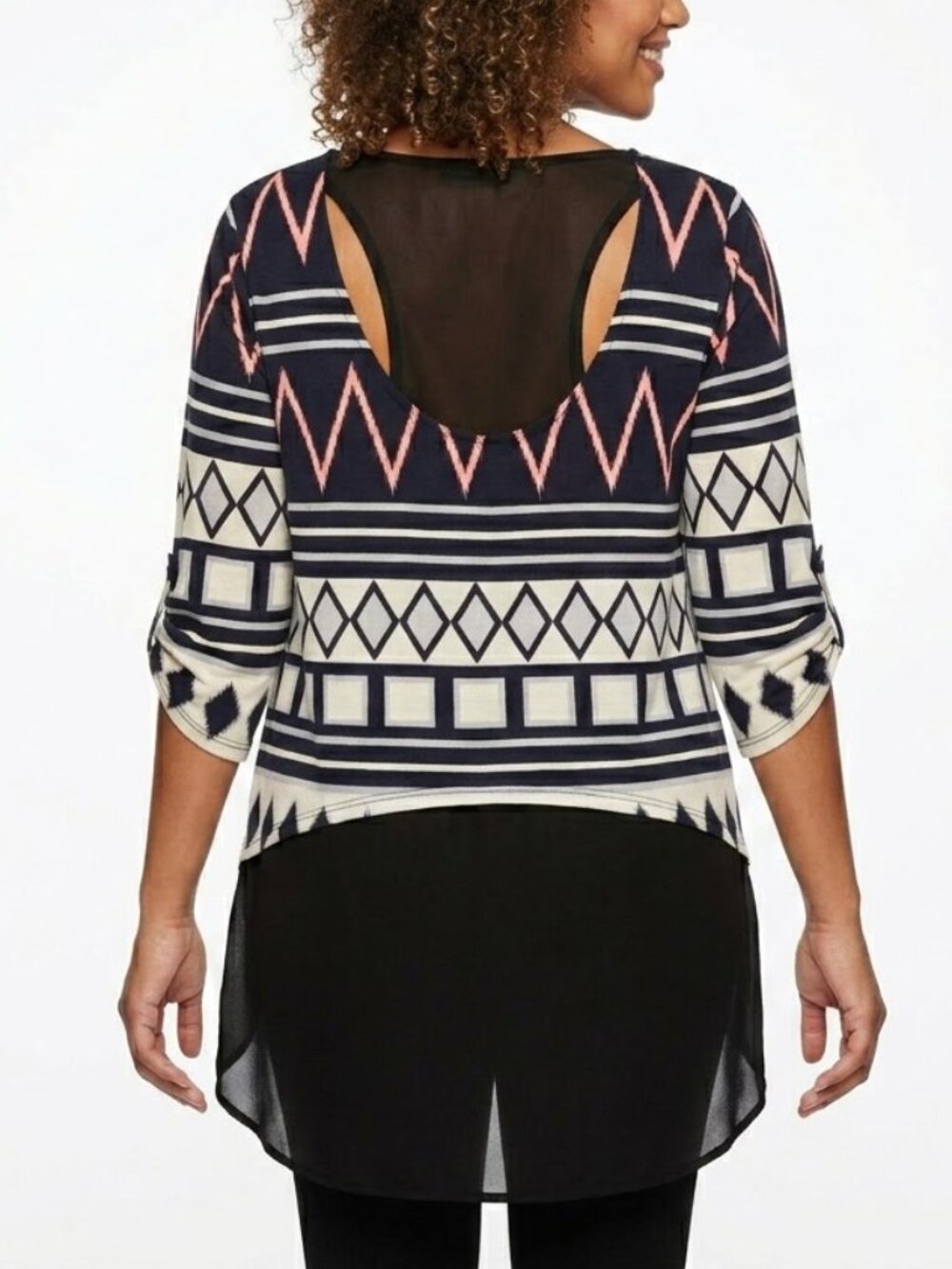 Julie's Closet Whimsigoth Tribal Print Blouse High-Low Mesh Back Top XL